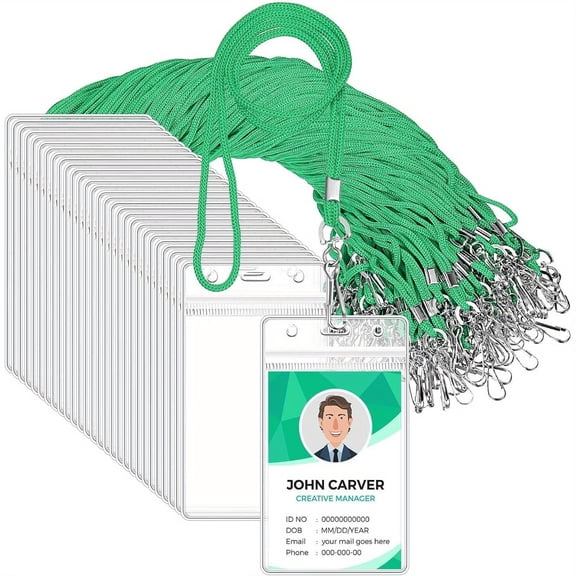 10/25/50/100/150pcs Lanyards, ID Badges Name Tag Bulk Neck Holder Reel ID Card Name Badge Resealable Sleeves Hook Cords