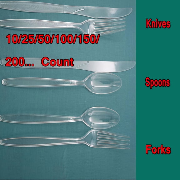 10/25/50/75/100 Count Plastic Forks/Spoons/Knives Clear Forks/Spoons/Knives Plastic Disposable Shatter Resistant Disposable Forks/Spoons/Knives Eco Friendly Plastic Forks/Spoons/Knives