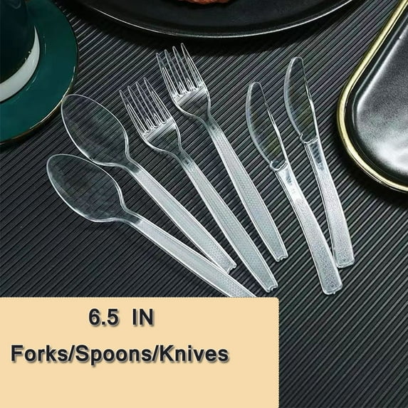 10/25/50/75/... Count Clear Heavy Duty Plastic Forks/Spoons/Knives, Heavyweight Plastic Silverware Forks/Spoons/Knives, Fancy Plastic Cutlery, Elegant Disposable Forks/Spoons/Knives