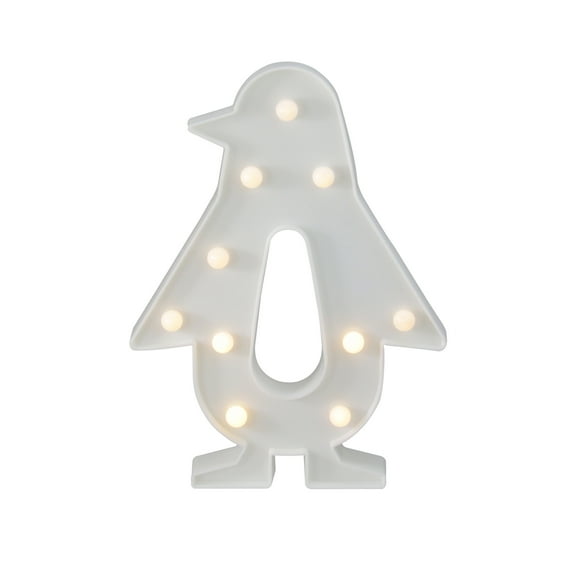 10.25" Battery Operated LED Lighted White Penguin Marquee Sign