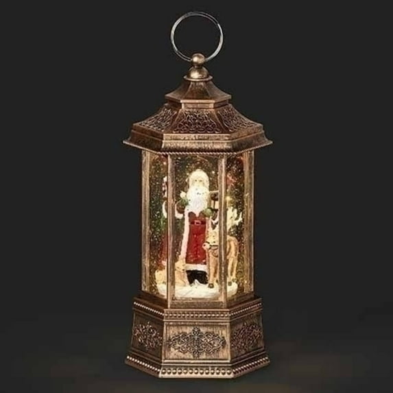 10.25" Bronze and Red LED Swirl Santa Lantern Christmas Tabletop Decor