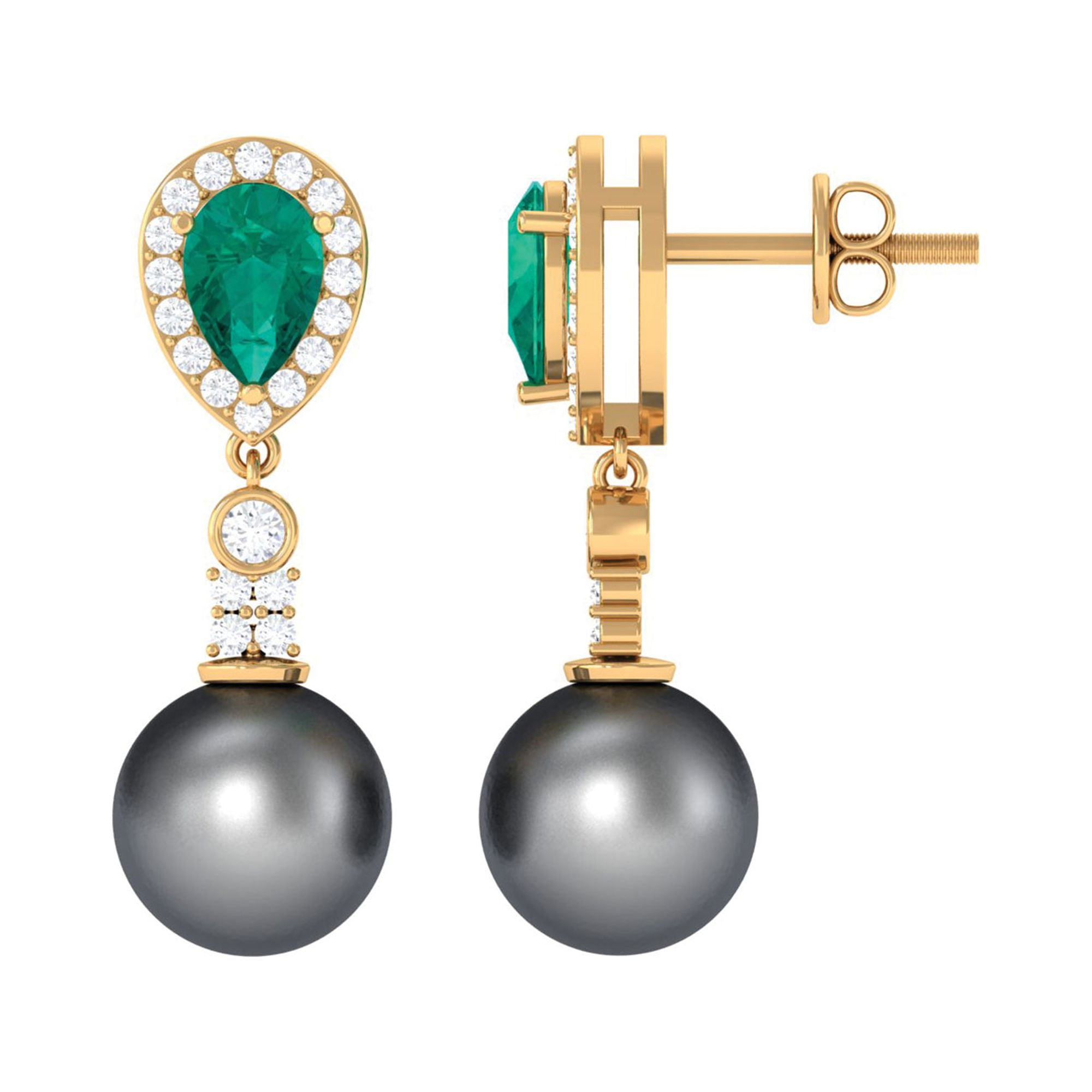 Diamond and Pearl Stick Drop Earrings