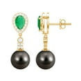 thumbnail image 1 of Rosec Jewels 10.25 CT Tahitian Pearl Drop Earrings with Emerald and Diamond, 18K Yellow Gold, 1 of 7