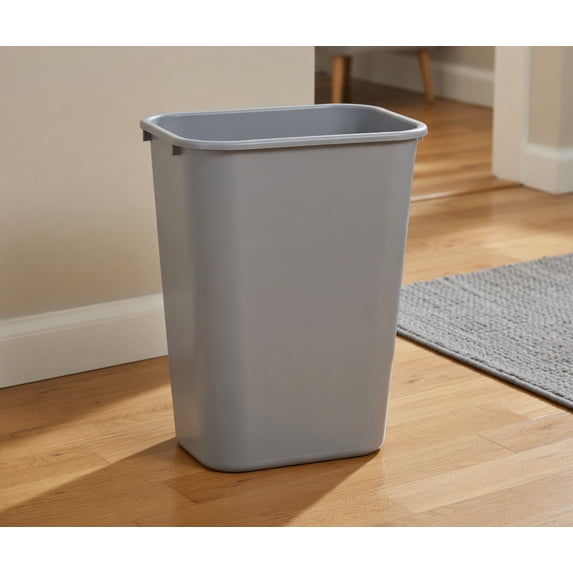 10.25 Gallon / 41 Quart Gray Rectangular Plastic Wastebasket Trash Can - 20 Inch Tall Compact Open Top Bin for Office, Home, Bathroom & Desk Side Use (15.25" x 11.25" x 20")