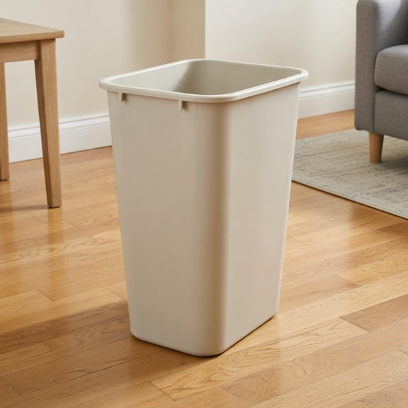 10.25 Gallon (41 quart) Rectangular Plastic Trash Can - Beige Slim Wastebasket for Kitchen, Office & Home