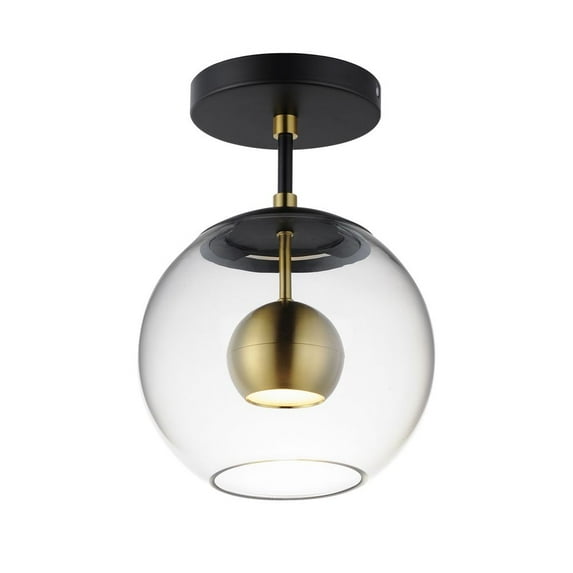 Nucleus 1 - Light Black And Natural Aged Brass Black Contemporary / Modern Glass And Steel Flush Mount Light