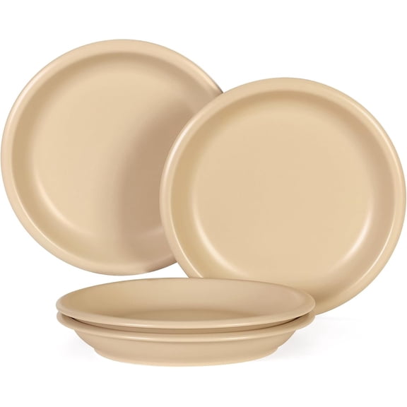 10.25-Inch Ceramic Dinner Plates Set of 4, Rustic Matte Terracotta Stoneware Plates for Main Course & Everyday Meals, Microwave & Dishwasher Safe(Warm Sand)