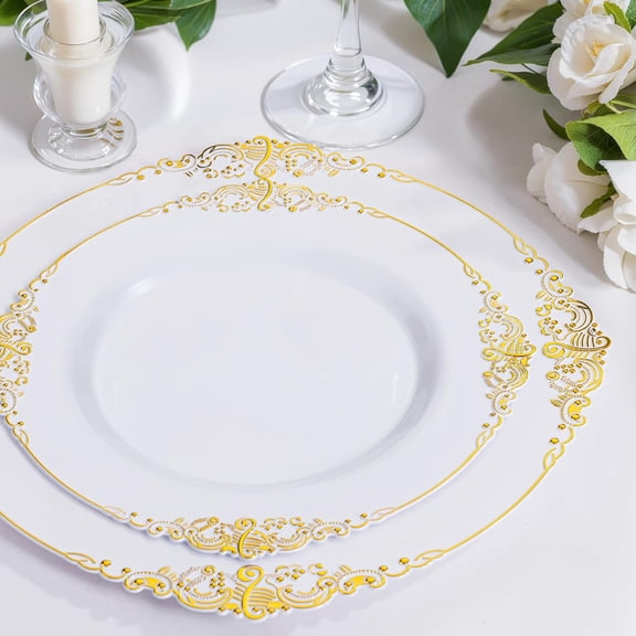 10.25 Inch Gold Plastic Plates - 100Pcs Set for Weddings, Parties, and Events