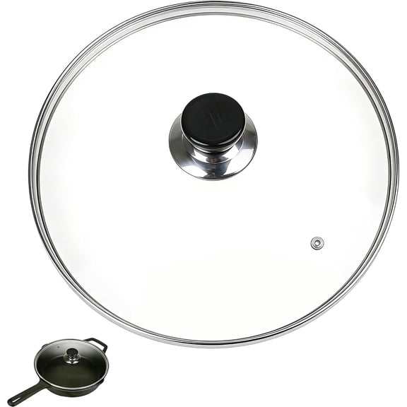 10.25 Inch Pan Lid, Universal Replacement Pot Lid for Frying Pans, Cast Iron Skillets, Round Tempered Glass Pan Cover with Steam Vent