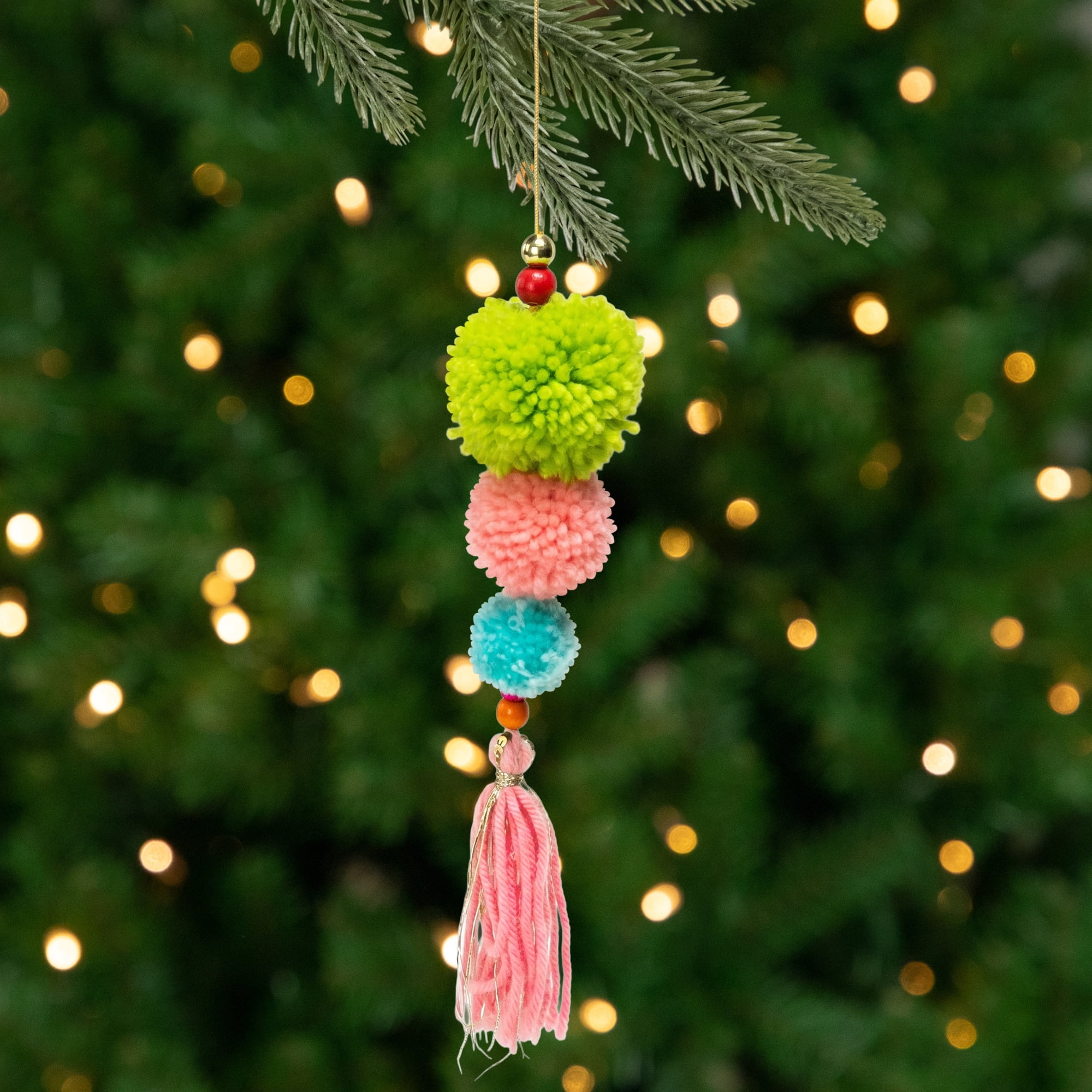 Northlight 10.25" Green and Pink Pom Pom Christmas Ornament
