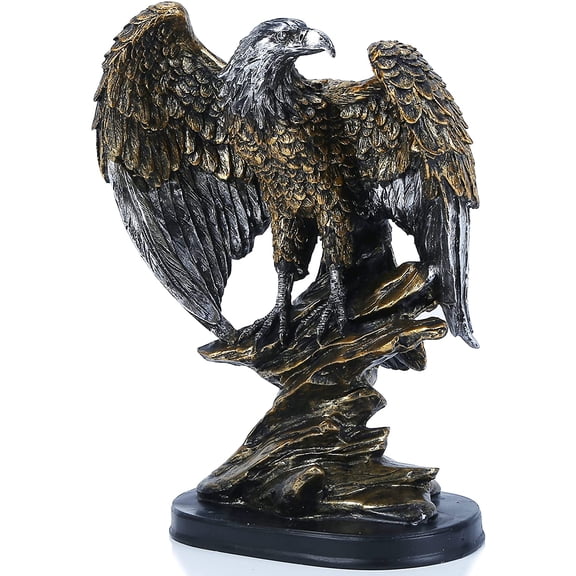 10.25" Tall Patriotic Eagle On Rocks Statue Wild Bird Eagle Decorative Bronze Patina Resin Figurine