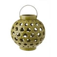 thumbnail image 1 of 10.25" Tea Garden Caladium Leaf Green Glazed Terracotta Crackled Decorative Pillar Candle Lantern, 1 of 2