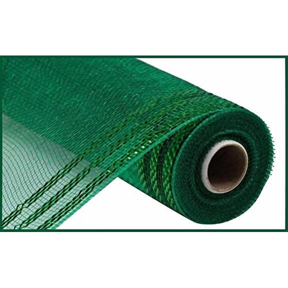 10.25" X 10 Yards (30 Feet) Emerald Green w/Emerald Foil Border Stripe Metallic Mesh