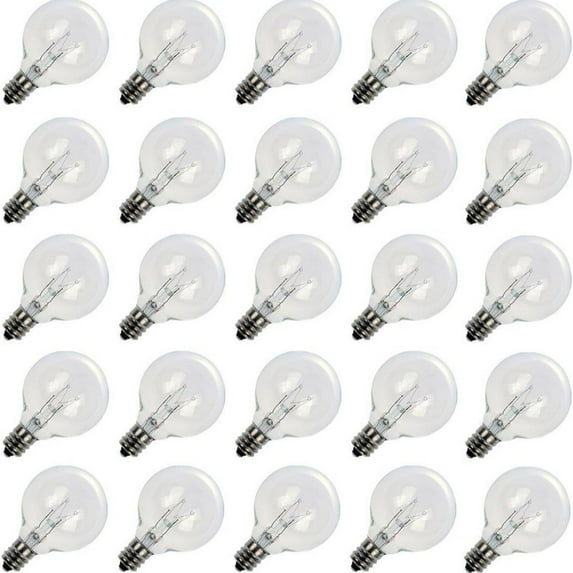 10-25 X Clear G40 Globe Bulbs with Candelabra Screw Base, 5W, E12 Candelabra Base Light