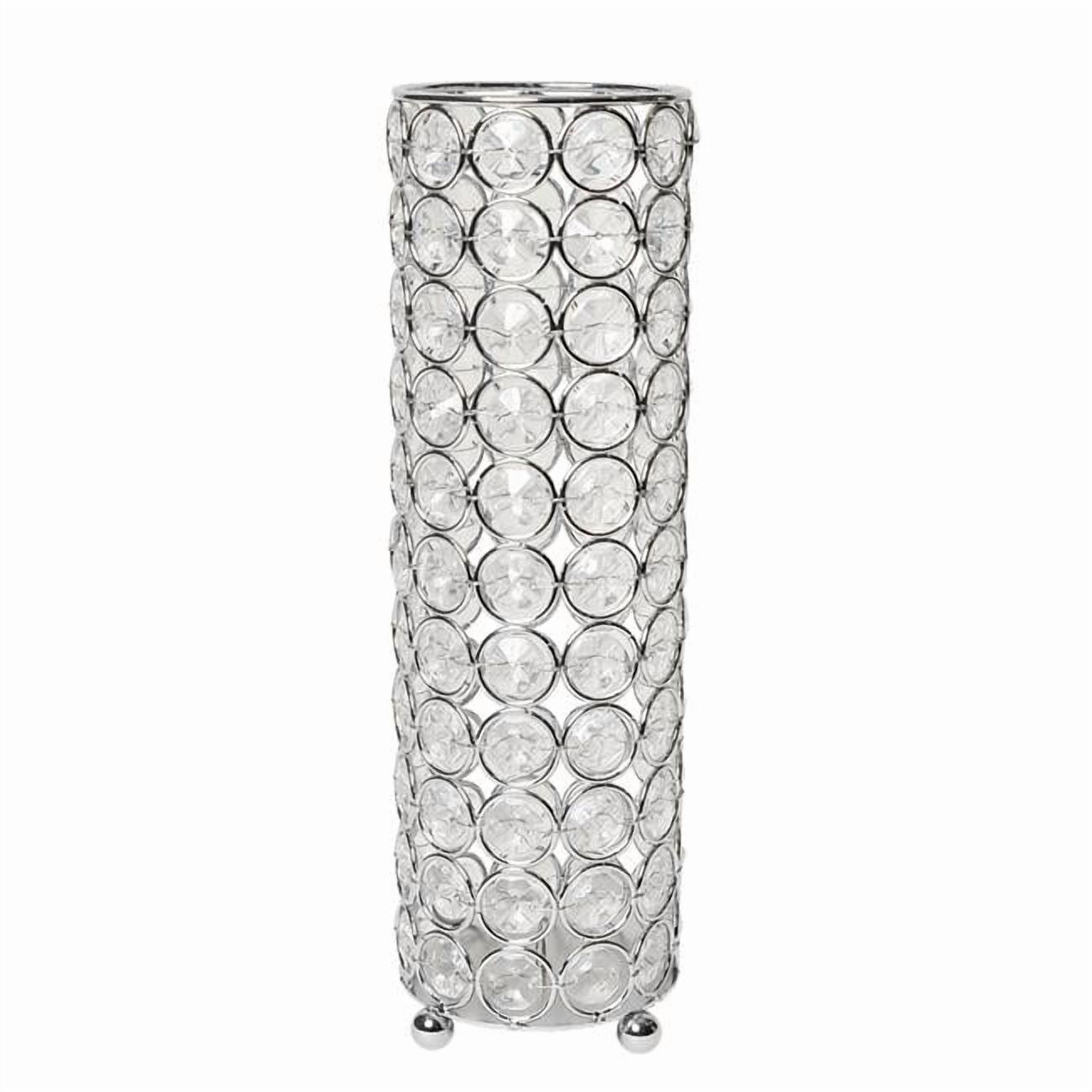 10.25 in. Elipse Crystal Decorative Flower Vase, Candle Holder - Wedding Centerpiece - Chrome