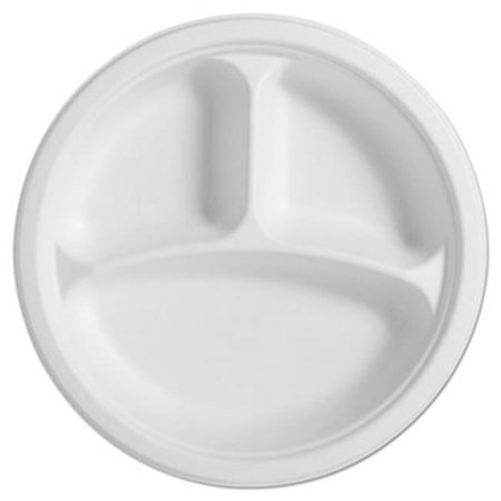 10.25 in. Paper Pro Naturals Fiber 3 Compartment Round Plates, 125 Plates per Pack - Pack of 4