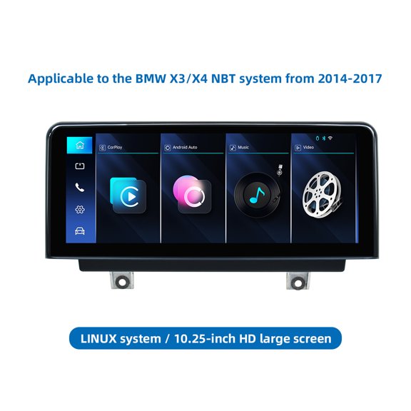 10.25 inch Touch Screen Dual System for BMW X3/X4 F25 F26 2014-2017 with NBT System Support CarPlay Android Auto Mirror Link Wifi Bluetooth FM Stereo Car Radio Retain Original Amplifer