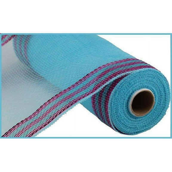 10.25"X10Yd Border Stripe Metallic Mesh Turquoise/Hot Pink Re8503F9