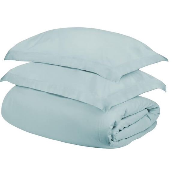10.25 x 13.13 x 3.38 in. Light Blue Queen Size Cotton Blend 400 Thread Count Washable Duvet Cover Set