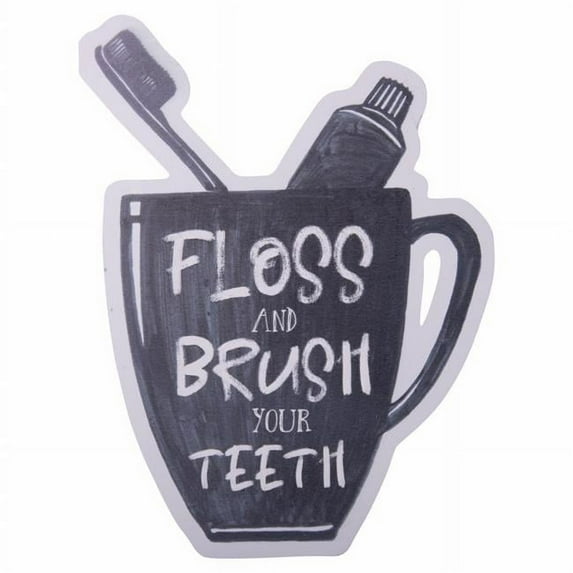10.25 x 14.25 x 0.25 in. Black & White Metal Floss & Brush Your Teeth Bathroom Wall Decor