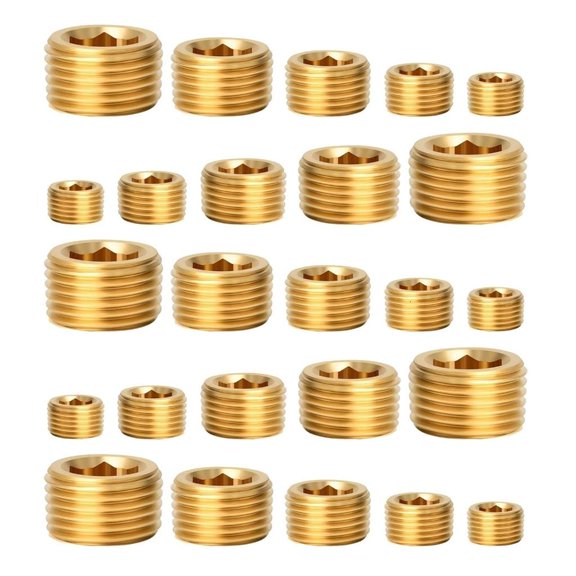 10/25Pieces Sturdy Brass Pipe Plugs Fittings Male Internal Hexgonal Designs for Secure Sealing In Various Systems