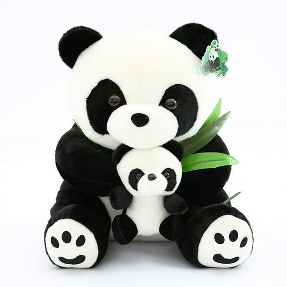 10"/25cm Cute PANDA Bears Mom&Baby Stuffed Animal Plush Soft Toy Doll with Silk Bamboo