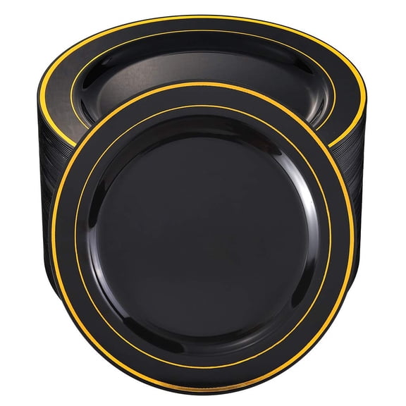 10.25inch Black Disposable Plastic Dinner Plates for Parties and Events