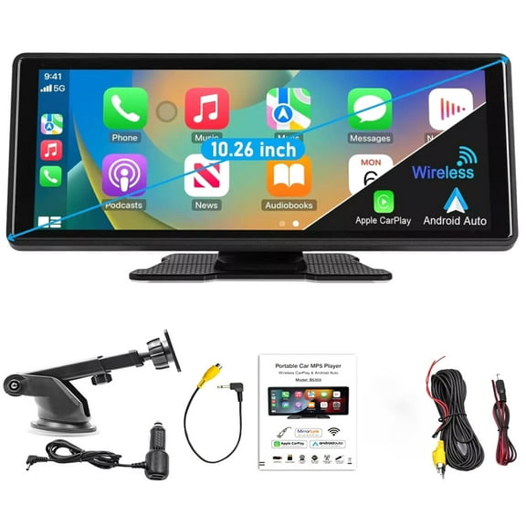 10.26" 2K Car Portable Wireless Apple CarPlay Android Auto Touch Screen Radio FM