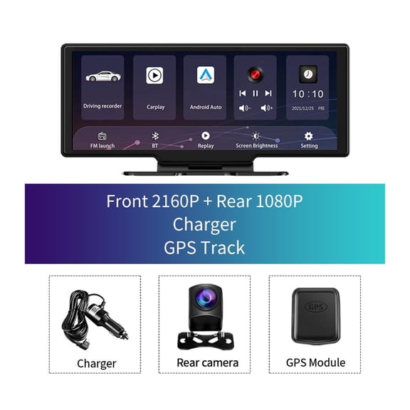 10.26" Dash Cam Rearview Camera Carplay & Auto 4K DVR GPS Navigation Video Recorder Dashboard Dual Len 24H Park