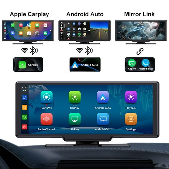 10.26” Dash Cam with Wireless CarPlay & Android Auto, 4K Front and Rear Dual Camera, Touchscreen Smart Display, Mirror Link, 128GB Card Included