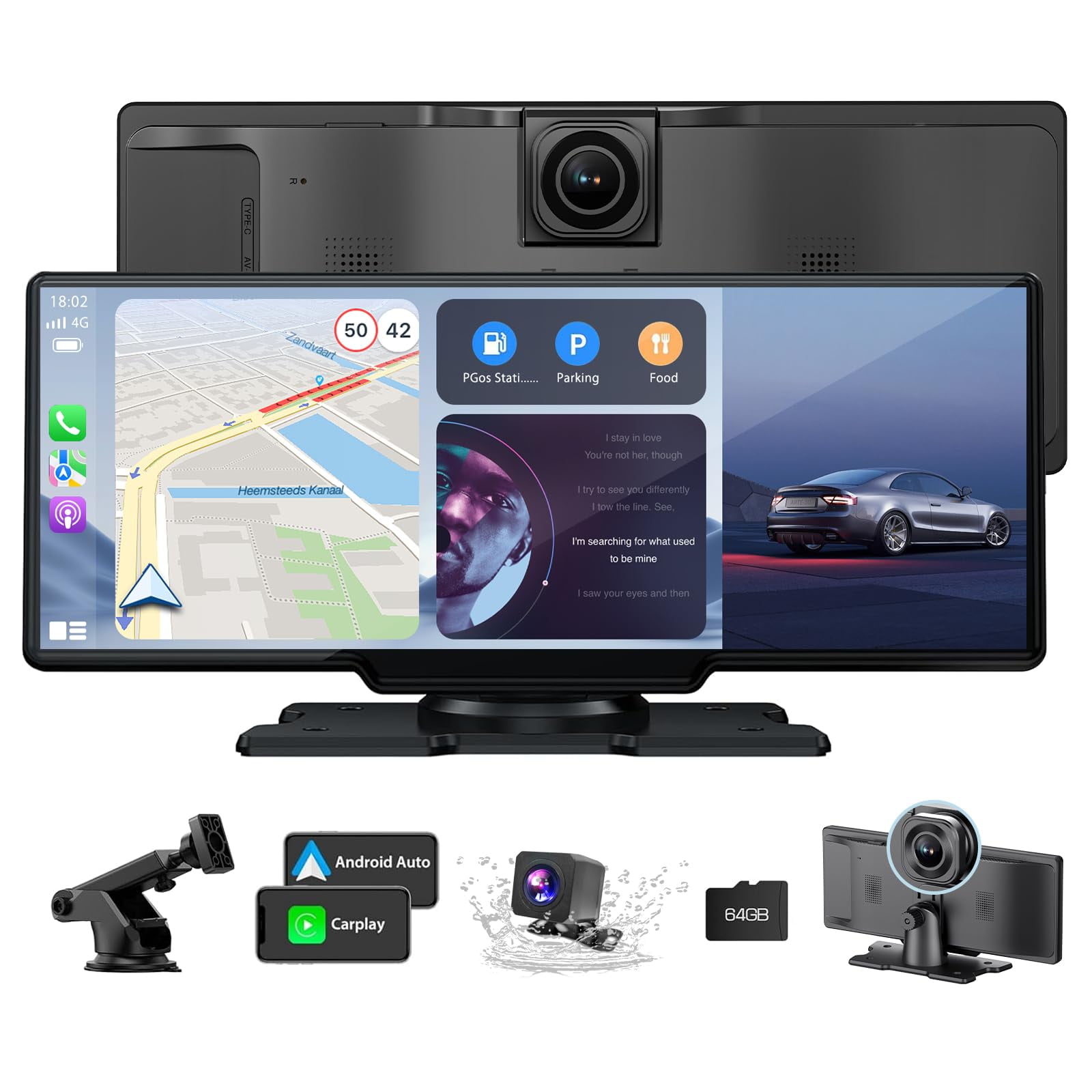 10.26" HD Wireless Android & Carplay Screen for Car, Portable