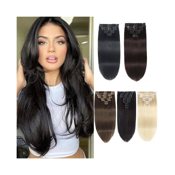 10-26 Inch Clip in Human Hair Extensions 120g 8Pcs Brazilian Remy Hair Clip in Extensions Double Weft Straight Hair Extensions with 18 Clips