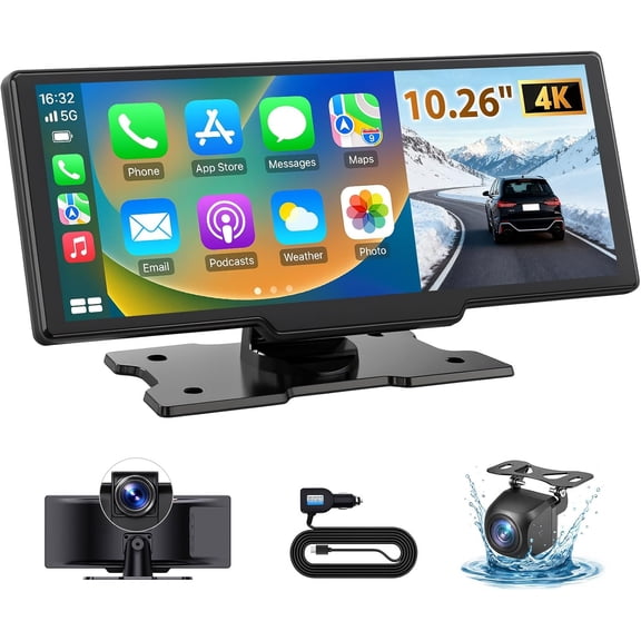 10.26"   Screen for : 4K Dash Cam & 1080P Backup Camera, Portable Touchscreen  Stereo for   & , GPS Navigation, Mirror Link, BT, FM, Voice Control