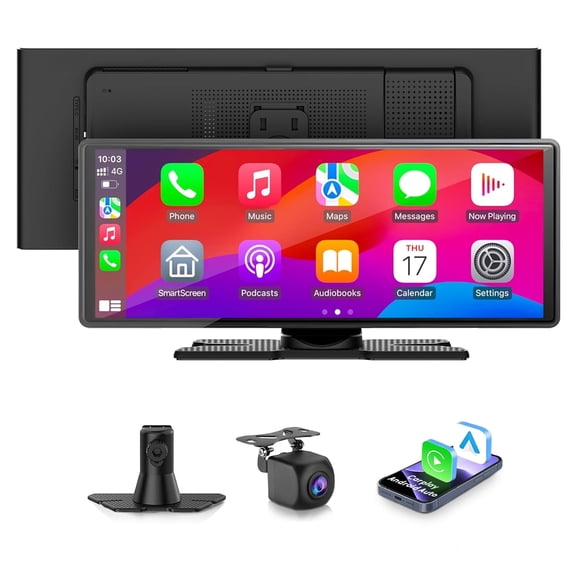 MIMQO Portable Car Stereo 10.26 Inch Touchscreen Wireless Carplay Android Auto Navigation Bluetooth Universal 1 Pack