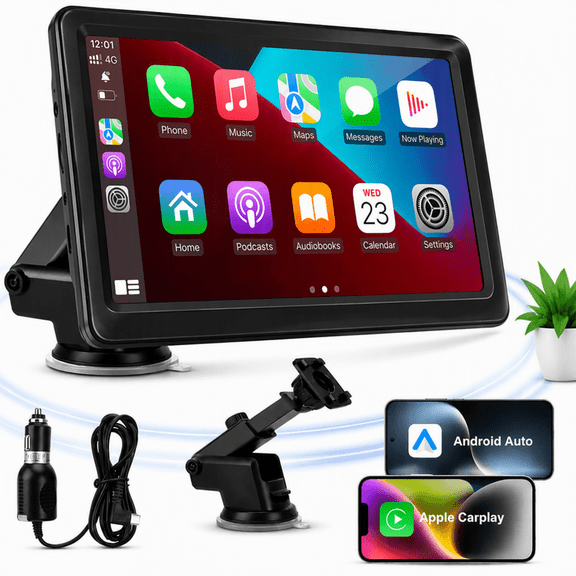 ZTTAOLII 7-Inch CarPlay Screen for Car, Portable Wireless Apple CarPlay & Android Auto, HD Touchscreen Car Stereo with Bluetooth, Voice Control, GPS Navigation, Mirror Link, AUX & FM Transmitter
