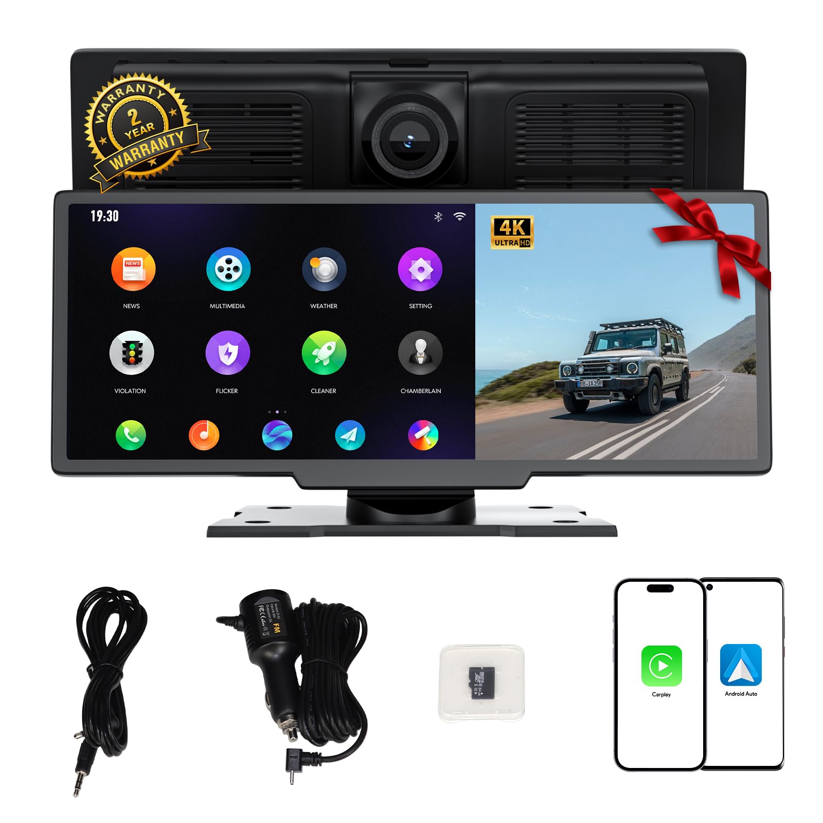 10.26" Wireless Carplay Screen for Car Compatible with Portable Apple
