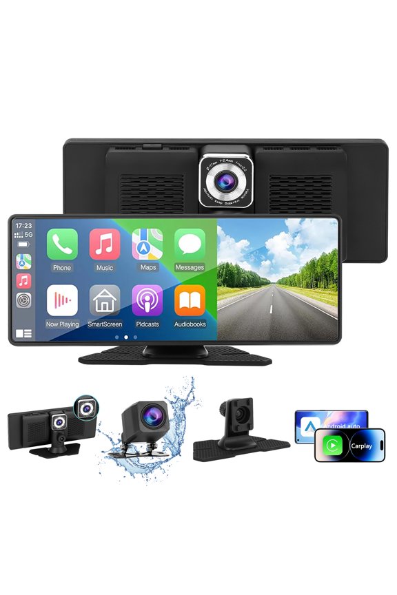10.26" Wireless Carplay Screen for Car Portable Carplay and Android Auto Touchscreen, 4K Dash Cam, 1080P Backup Camera, GPS Navigation/Mirror Link/Voice Control/Bluetooth/Music Player/Audio Receivers