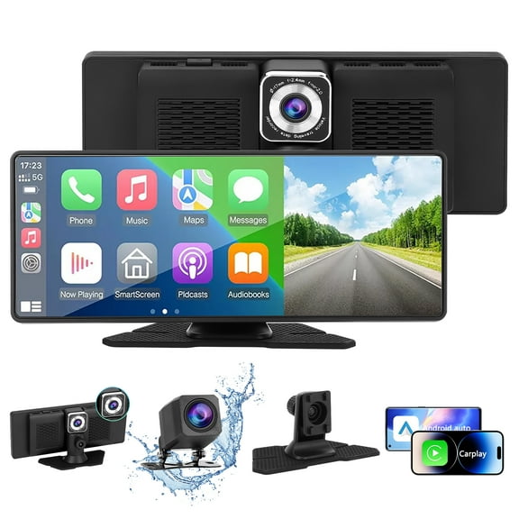 10.26" Wireless Carplay Screen for Car Portable Carplay and Android Auto Touchscreen, 4K Dash Cam, 1080P Backup Camera, GPS Navigation/Mirror Link/Voice Control/Bluetooth/Music Player/Audio Receivers