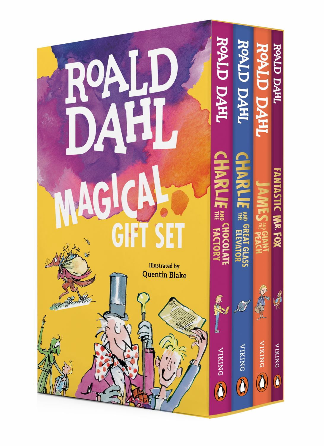 Roald Dahl, Book Set, 4-Books in Box, Charlie and Willy Wonka