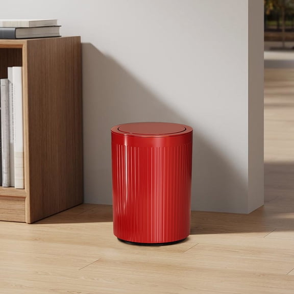 10.2In Trash Can With Pop Up Lid Cylindrical Waste Bin Small Garbage Can For Bathroom Kitchen Bedroom Office Living Room(Red-26X19Cm)
