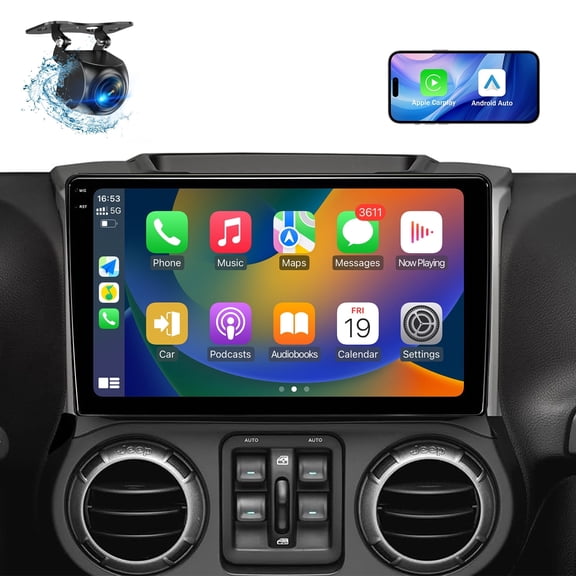 10.2Inch Car Radio Stereo Head Unit Upgrade for Jeep Wrangler JK Compass Grand Cherokee Dodge Ram with Wireless CarPlay/Android Auto/Incell Touch Screen/Android13/AM/FM Radio/HD Backup Camera(4G+64G)