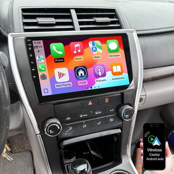 10.2inch Car Stereo for Toyota Camry 2015-2017, Android 15 Car Radio Support Wireless Carplay Android Auto GPS Navigation Touch Screen Bluetooth WiFi Mirror Link FM SWC Rear View Camera