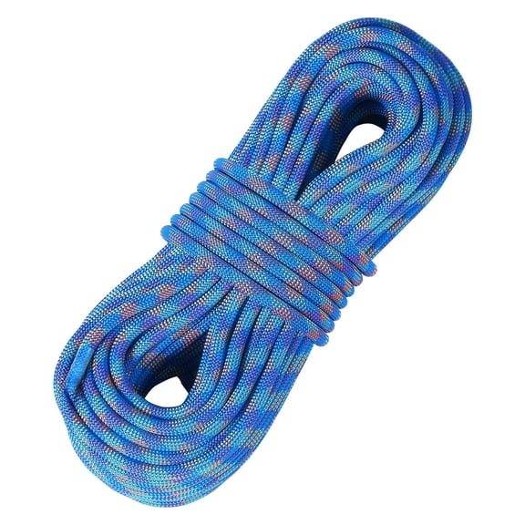 10.2mm Climbing Rope 50M (164ft), 25KN Dynamic Rope with Steel Hooks - Rock Climbing, Rappelling, Rescue - Blue