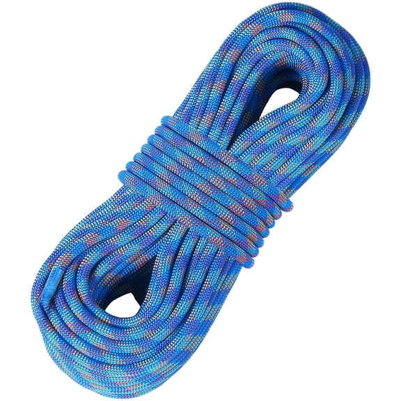 10.2mm Climbing Rope 50M, Dynamic Rock Climbing Rope 25KN, Stretchable Rope with Snap Hooks for Rappelling, Rescue, Hiking - Blue