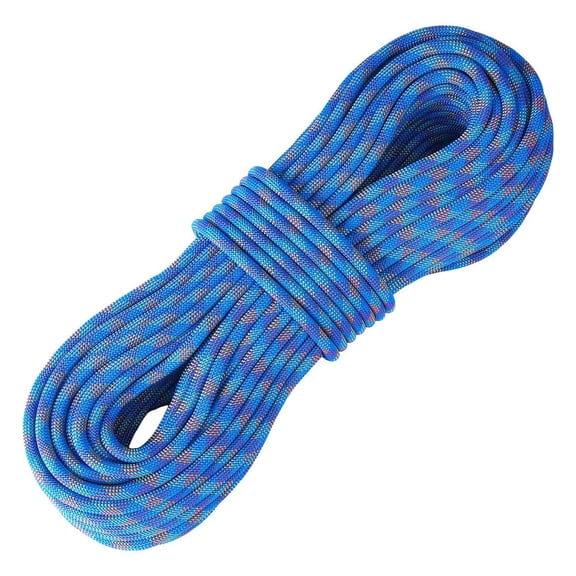 10.2mm Climbing Rope 60M - Dynamic Rope for Rock Climbing, Rappelling, Rescue - 25KN Strength with Steel Hooks - Blue
