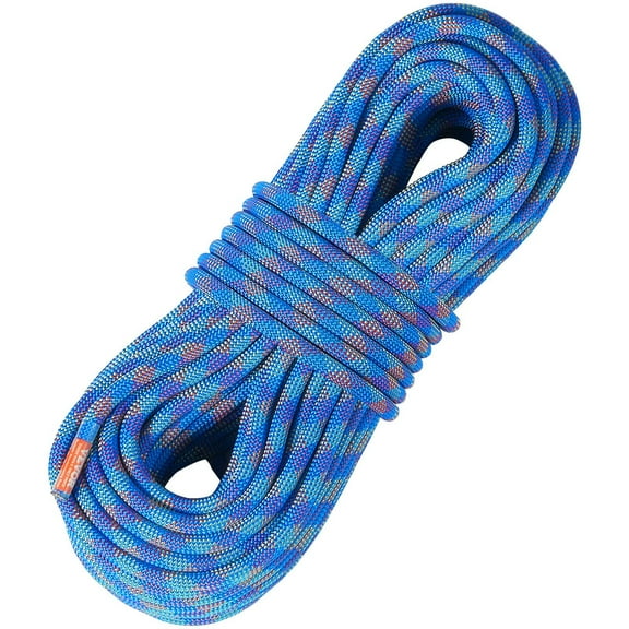 10.2mm Dynamic Climbing Rope, 50M (164ft) Heavy-Duty Climbing Rope 25KN Strength, Steel Carabiners for Rescue, Rappelling & Survival, Blue