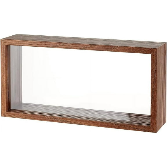 10.2x5x2.4 Inch Rectangle Shadow Box Wood Shadow Box Display Case Shadow Box Frame with Double Sided Clear Acrylic Window for Dried Flowers Leaves Specimen - Walnut Brown