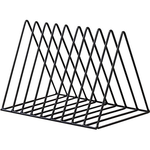 10.2x7x5.9In Magazine Holder,Triangle File Storage Holder,Metal Newspaper Folders,Desktop Bookshelf Organizer,Black Desktop Magazine File Holder