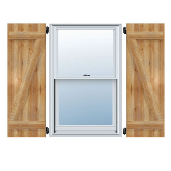 10 3/4"W X 18"H Timbercraft Two 5 3/8" Boards Joined Board-N-Batten Shutters W/Z-Bar, Rough Sawn Western Red Cedar (Per Pair)