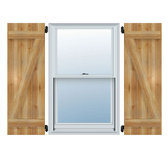 10 3/4"W X 20"H Timbercraft Two 5 3/8" Boards Joined Board-N-Batten Shutters W/Z-Bar, Rough Sawn Western Red Cedar (Per Pair)